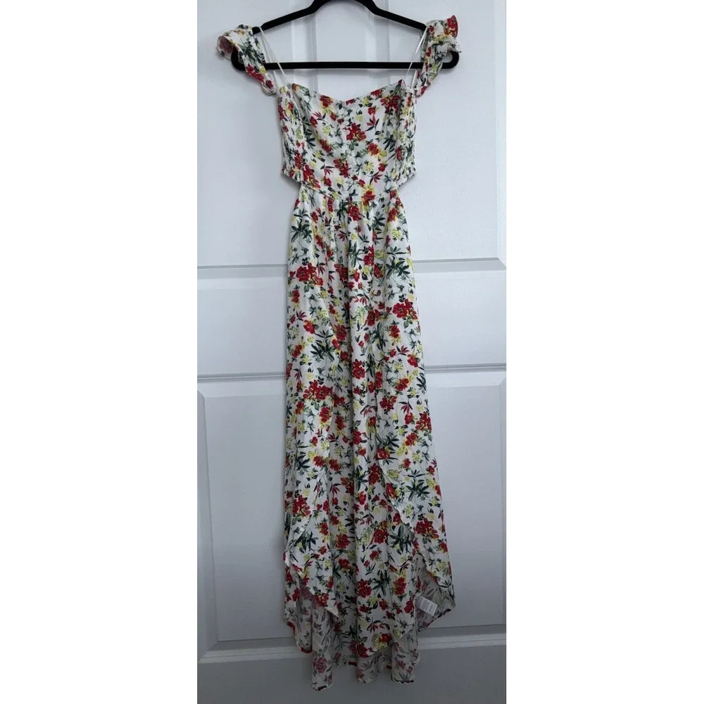 Lulus Lush Off Shoulder Floral Maxi Sundress Button Smocked Cut-Out Size M - Picture 5 of 9